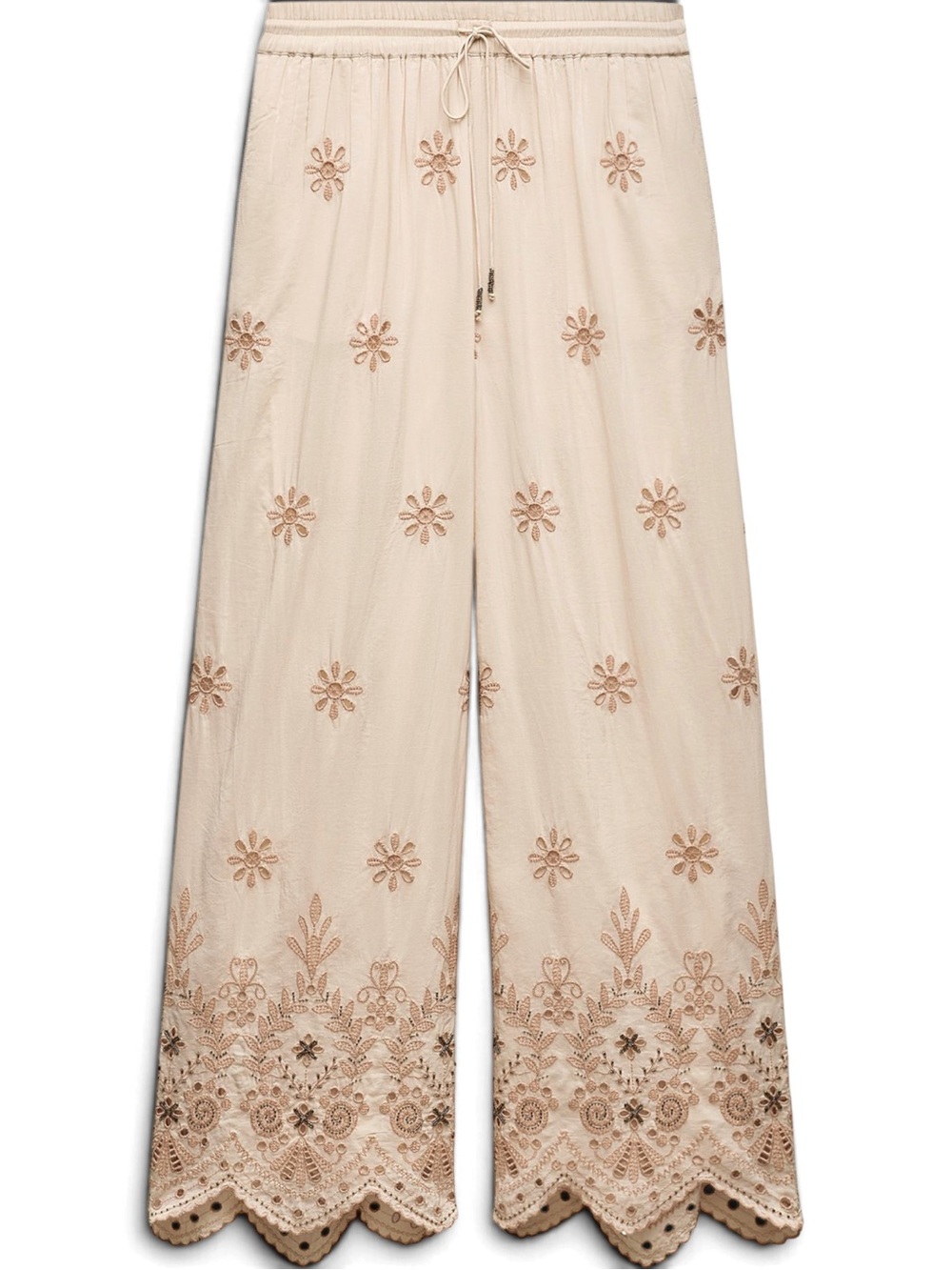 Zara ZW Collection Embroidered Wide Leg Pants Ecru Beaded NWOT Size M - Picture 9 of 11